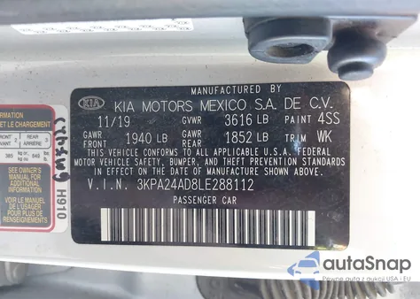 2020 Kia Rio Lx z USA, uszkodzony, nr VIN 3KPA24AD8LE288112